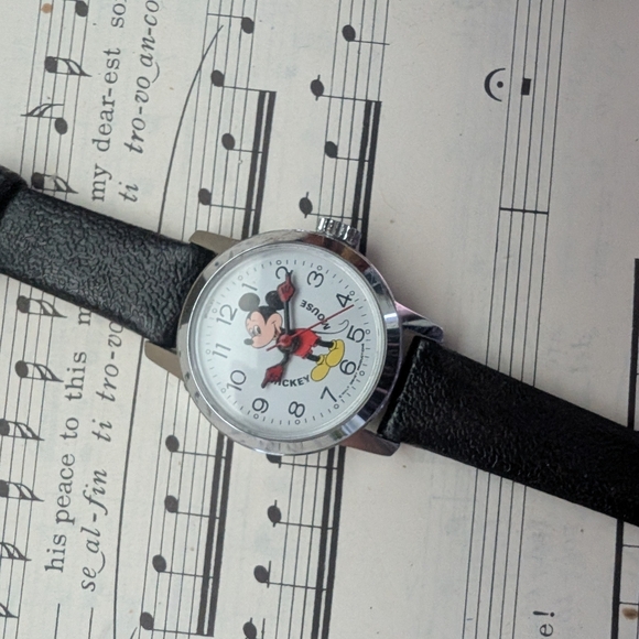 Mickey Mouse Black Leather Strap Watch - Picture 4 of 11